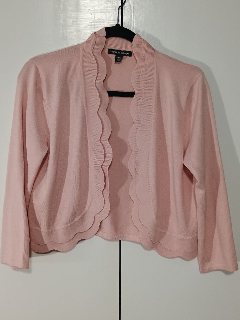 Cable & Gauge Light Pink Ruffle Open Front Cardigan Sweater Size Small Soft Knit - Picture 2 of 6